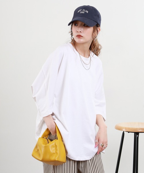 FUNALIVE(ファンアライブ)の「USAコットン切り替えデザインオーバーサイズTシャツ 半端袖(Tシャツ/カットソー・レディース・ホワイト/アイボリー・F)」の6枚目の写真