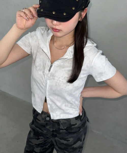 Bamm(バム)の「ダブルジップフーディートップス(Tシャツ/カットソー・レディース・ホワイト/グレー/ブラック・FREE)」の1枚目の写真
