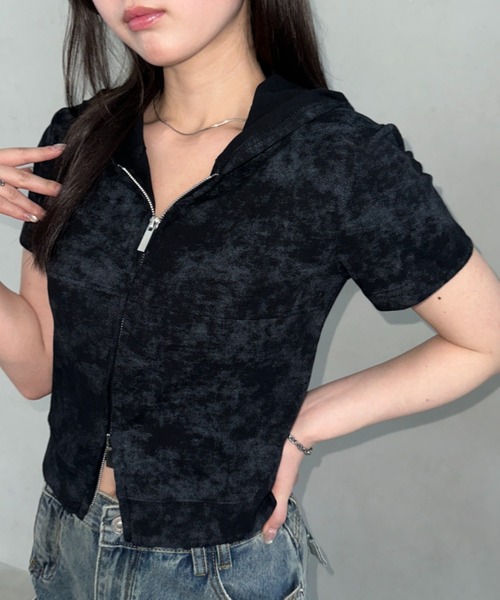 Bamm(バム)の「ダブルジップフーディートップス(Tシャツ/カットソー・レディース・ホワイト/グレー/ブラック・FREE)」の2枚目の写真