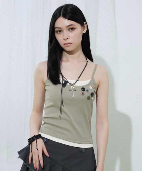 sedacle girl(セダクルガール)の「レイヤードボタンキャミ(キャミソール・レディース・チャコールグレー/ネイビー/カーキ/チェリーピンク/ターコイズブルー/レモンイエロー・SMALL/MEDIUM)」の22枚目の写真