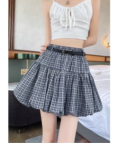 SALTMINT(ソルトミント)の「チェックミニバルーンスカート(スカート・レディース・ブルー/ブラック・FREE)」の4枚目の写真