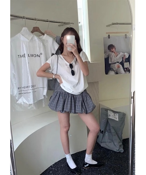 SALTMINT(ソルトミント)の「チェックミニバルーンスカート(スカート・レディース・ブルー/ブラック・FREE)」の3枚目の写真
