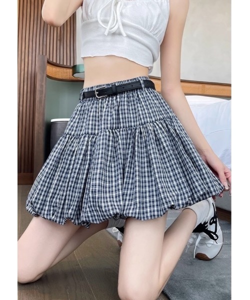 SALTMINT(ソルトミント)の「チェックミニバルーンスカート(スカート・レディース・ブルー/ブラック・FREE)」の5枚目の写真