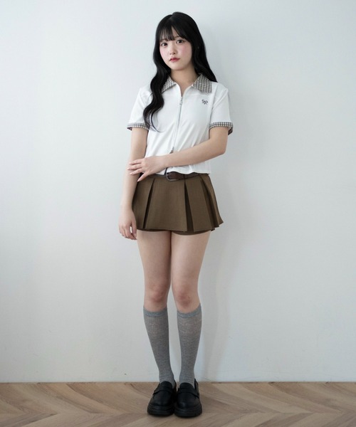 WEGO(ウィゴー)の「WEGO/チェックカラージップトップ(Tシャツ/カットソー・レディース・ホワイト/ブラック・FREE)」の3枚目の写真
