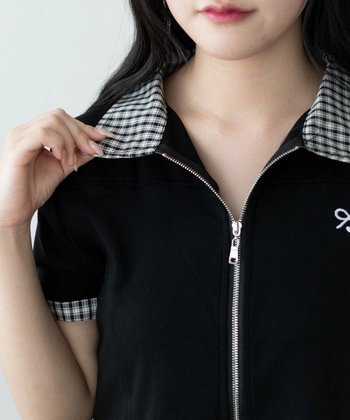 WEGO(ウィゴー)の「WEGO/チェックカラージップトップ(Tシャツ/カットソー・レディース・ホワイト/ブラック・FREE)」の5枚目の写真
