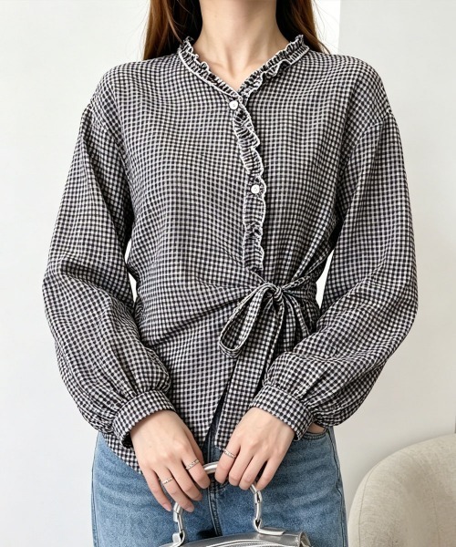 Miniministore(ミニミニストア)の「ギンガムチェックブラウス ウエストリボン(シャツ/ブラウス・レディース・チェック/ライトブルー・M/L)」の17枚目の写真