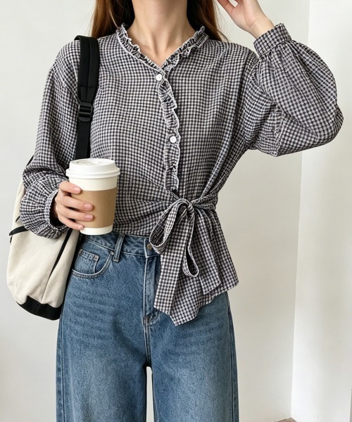 Miniministore(ミニミニストア)の「ギンガムチェックブラウス ウエストリボン(シャツ/ブラウス・レディース・チェック/ライトブルー・M/L)」の18枚目の写真