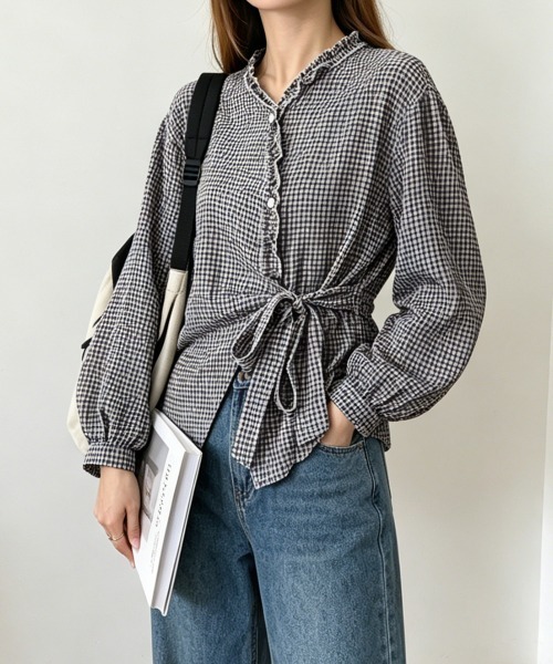 Miniministore(ミニミニストア)の「ギンガムチェックブラウス ウエストリボン(シャツ/ブラウス・レディース・チェック/ライトブルー・M/L)」の19枚目の写真