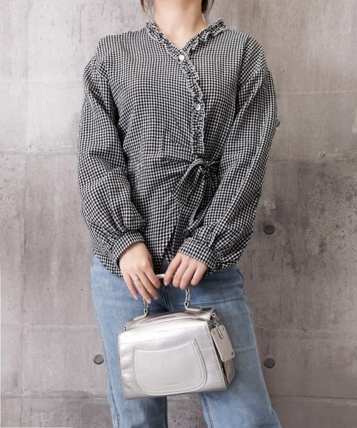 Miniministore(ミニミニストア)の「ギンガムチェックブラウス ウエストリボン(シャツ/ブラウス・レディース・チェック/ライトブルー・M/L)」の9枚目の写真