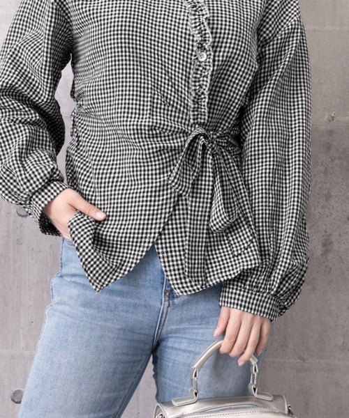 Miniministore(ミニミニストア)の「ギンガムチェックブラウス ウエストリボン(シャツ/ブラウス・レディース・チェック/ライトブルー・M/L)」の10枚目の写真