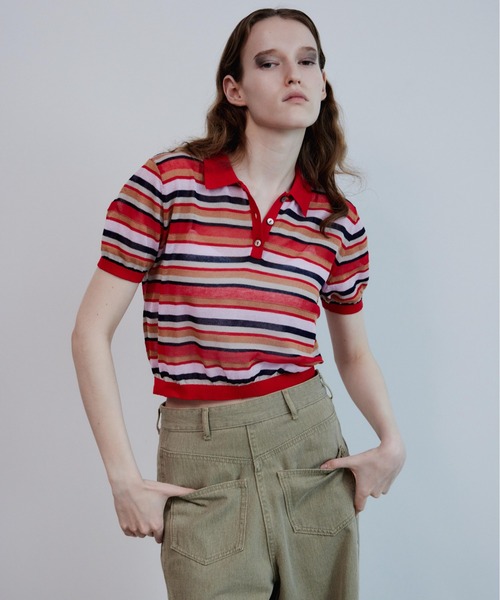 2026Summer PRE-ORDER】Sheer Border Knit Polo/シアーボーダー