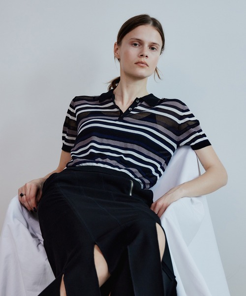 Sheer Border Knit Polo/シアーボーダーニットポロ（ポロシャツ