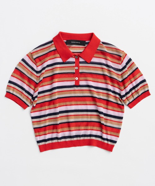 MAISON SPECIAL(メゾンスペシャル)の「Sheer Border Knit Polo/シアーボーダーニットポロ(ポロシャツ・レディース・ブラック/ブルー/レッド・FREE)」の21枚目の写真