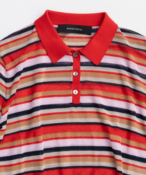 MAISON SPECIAL(メゾンスペシャル)の「Sheer Border Knit Polo/シアーボーダーニットポロ(ポロシャツ・レディース・ブラック/ブルー/レッド・FREE)」の22枚目の写真