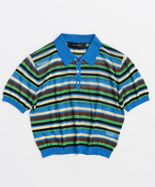 MAISON SPECIAL(メゾンスペシャル)の「Sheer Border Knit Polo/シアーボーダーニットポロ(ポロシャツ・レディース・ブラック/ブルー/レッド・FREE)」の20枚目の写真