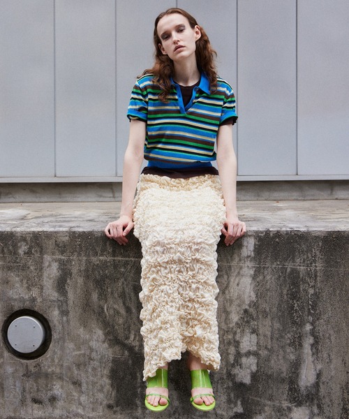 MAISON SPECIAL(メゾンスペシャル)の「Sheer Border Knit Polo/シアーボーダーニットポロ(ポロシャツ・レディース・ブラック/ブルー/レッド・FREE)」の14枚目の写真
