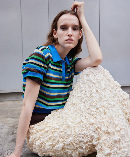 MAISON SPECIAL(メゾンスペシャル)の「Sheer Border Knit Polo/シアーボーダーニットポロ(ポロシャツ・レディース・ブラック/ブルー/レッド・FREE)」の13枚目の写真