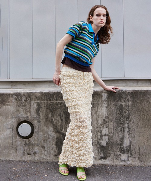 MAISON SPECIAL(メゾンスペシャル)の「Sheer Border Knit Polo/シアーボーダーニットポロ(ポロシャツ・レディース・ブラック/ブルー/レッド・FREE)」の16枚目の写真