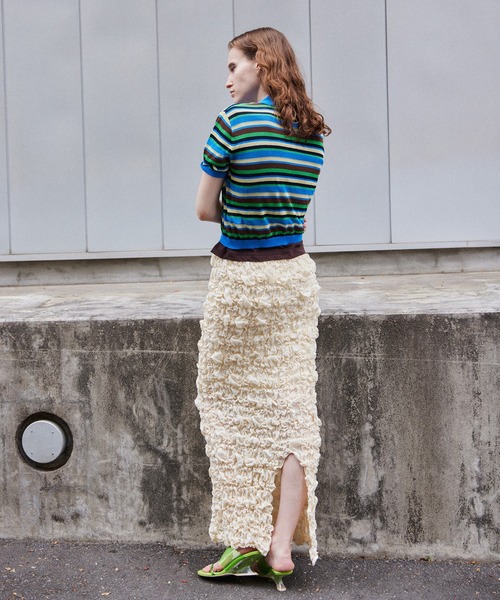 MAISON SPECIAL(メゾンスペシャル)の「Sheer Border Knit Polo/シアーボーダーニットポロ(ポロシャツ・レディース・ブラック/ブルー/レッド・FREE)」の18枚目の写真