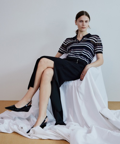 MAISON SPECIAL(メゾンスペシャル)の「Sheer Border Knit Polo/シアーボーダーニットポロ(ポロシャツ・レディース・ブラック/ブルー/レッド・FREE)」の9枚目の写真