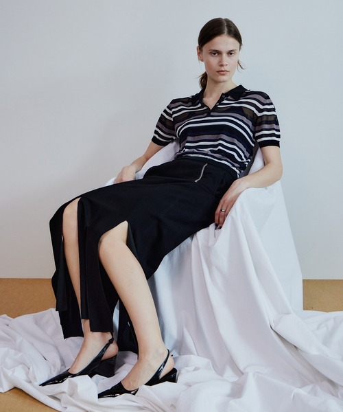 MAISON SPECIAL(メゾンスペシャル)の「Sheer Border Knit Polo/シアーボーダーニットポロ(ポロシャツ・レディース・ブラック/ブルー/レッド・FREE)」の10枚目の写真