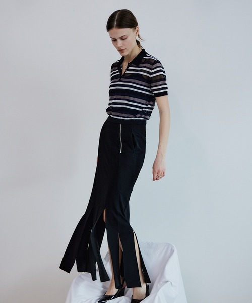 MAISON SPECIAL(メゾンスペシャル)の「Sheer Border Knit Polo/シアーボーダーニットポロ(ポロシャツ・レディース・ブラック/ブルー/レッド・FREE)」の11枚目の写真
