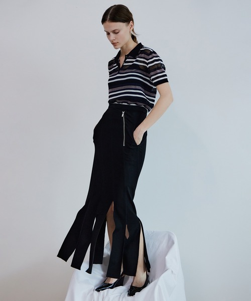 MAISON SPECIAL(メゾンスペシャル)の「Sheer Border Knit Polo/シアーボーダーニットポロ(ポロシャツ・レディース・ブラック/ブルー/レッド・FREE)」の12枚目の写真