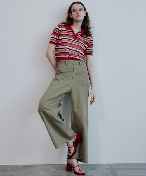 MAISON SPECIAL(メゾンスペシャル)の「Sheer Border Knit Polo/シアーボーダーニットポロ(ポロシャツ・レディース・ブラック/ブルー/レッド・FREE)」の6枚目の写真