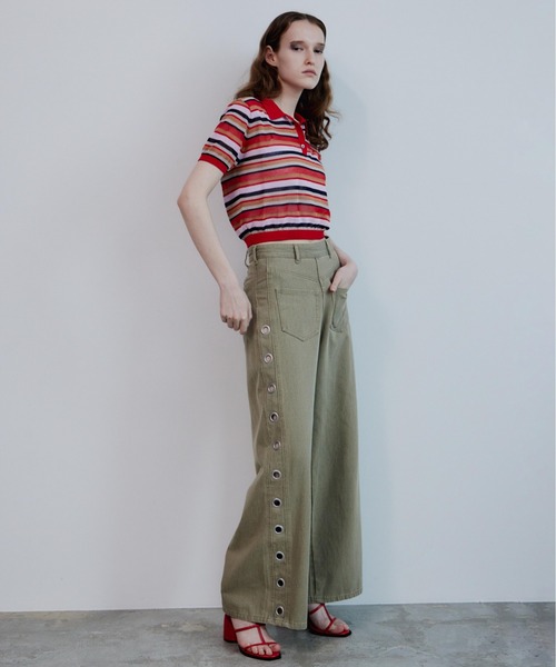 MAISON SPECIAL(メゾンスペシャル)の「Sheer Border Knit Polo/シアーボーダーニットポロ(ポロシャツ・レディース・ブラック/ブルー/レッド・FREE)」の7枚目の写真