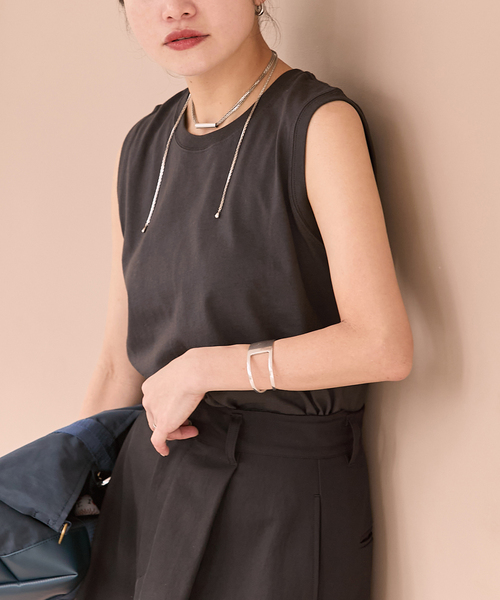 JOURNAL STANDARD(ジャーナルスタンダード)の「《追加2》汗ジミ防止天竺ノースリーブ(Tシャツ/カットソー・レディース・ブラック系その他/チャコールグレー/ホワイト・FREE)」の12枚目の写真
