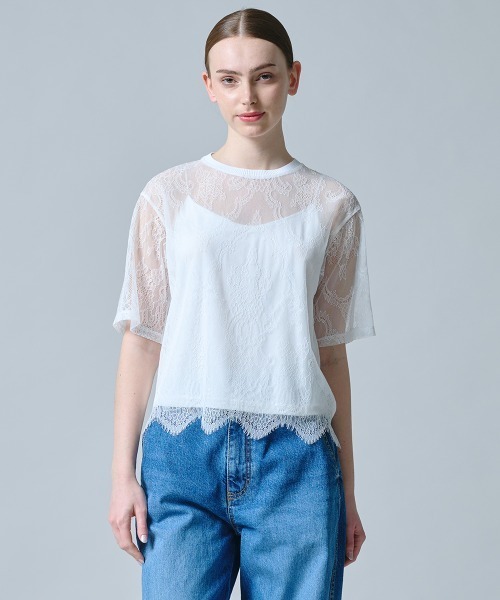 DOUBLE STANDARD CLOTHING(ダブルスタンダードクロージング)の「パネル柄レーストップス(シャツ/ブラウス・レディース・ブラック/オフホワイト・38/36)」の1枚目の写真