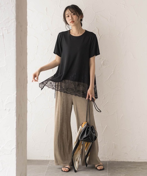 Droite lautreamont（ドロワットロートレアモン）の「レースコンビ半袖リブカットソー（Tシャツ/カットソー・レディース・オフホワイト/ブラック・M）」の10枚目の写真