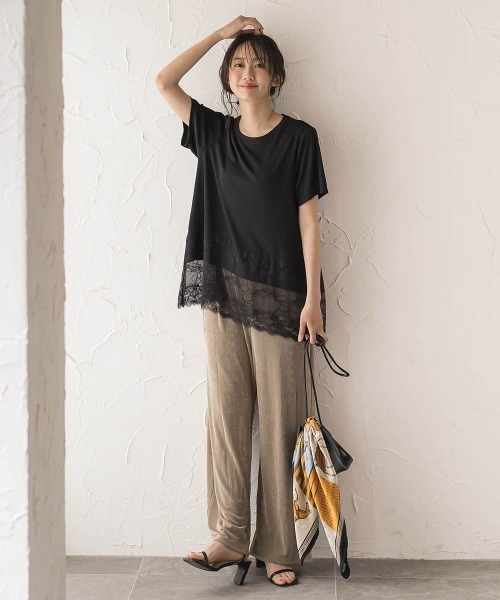 Droite lautreamont（ドロワットロートレアモン）の「レースコンビ半袖リブカットソー（Tシャツ/カットソー・レディース・オフホワイト/ブラック・M）」の11枚目の写真