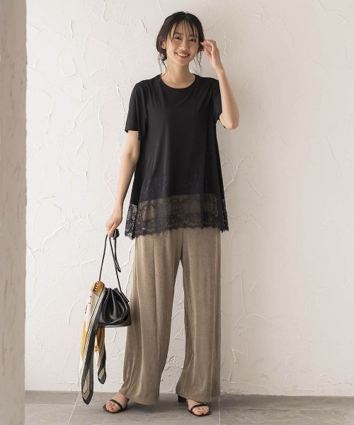 Droite lautreamont（ドロワットロートレアモン）の「レースコンビ半袖リブカットソー（Tシャツ/カットソー・レディース・オフホワイト/ブラック・M）」の12枚目の写真