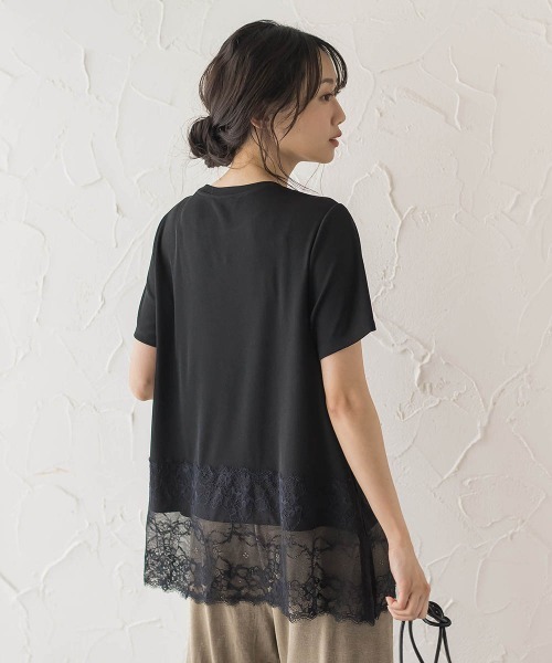 Droite lautreamont（ドロワットロートレアモン）の「レースコンビ半袖リブカットソー（Tシャツ/カットソー・レディース・オフホワイト/ブラック・M）」の5枚目の写真
