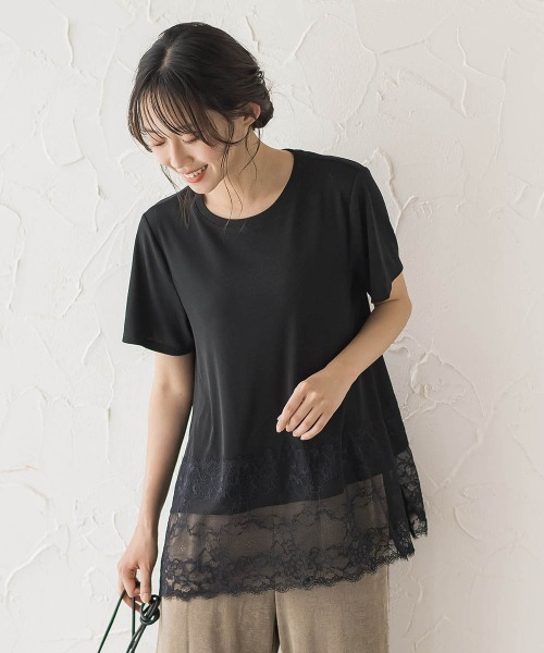 Droite lautreamont（ドロワットロートレアモン）の「レースコンビ半袖リブカットソー（Tシャツ/カットソー・レディース・オフホワイト/ブラック・M）」の8枚目の写真
