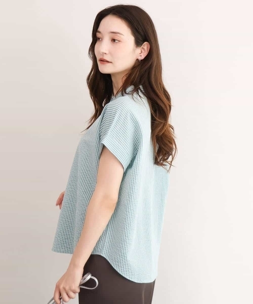 MK MICHEL KLEIN（エムケーミッシェルクラン）の「[接触冷感/洗える]バンドカラーストライプ柄カットソー（Tシャツ/カットソー・レディース・グリーン/ネイビー/ライトブルー・38）」の5枚目の写真