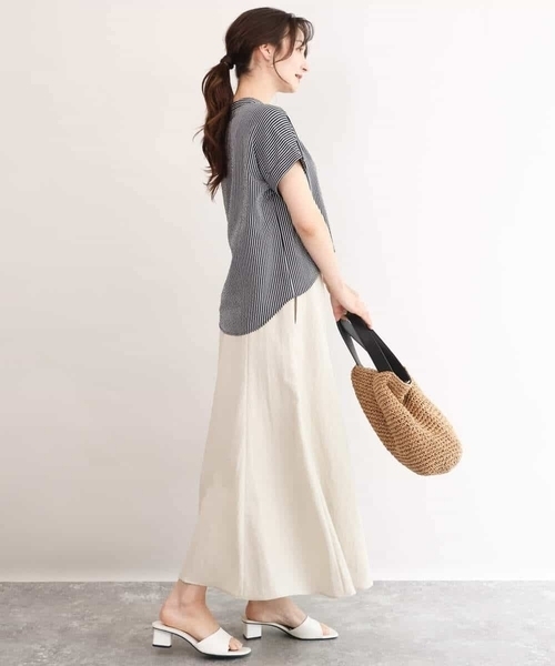MK MICHEL KLEIN（エムケーミッシェルクラン）の「[接触冷感/洗える]バンドカラーストライプ柄カットソー（Tシャツ/カットソー・レディース・グリーン/ネイビー/ライトブルー・38）」の12枚目の写真