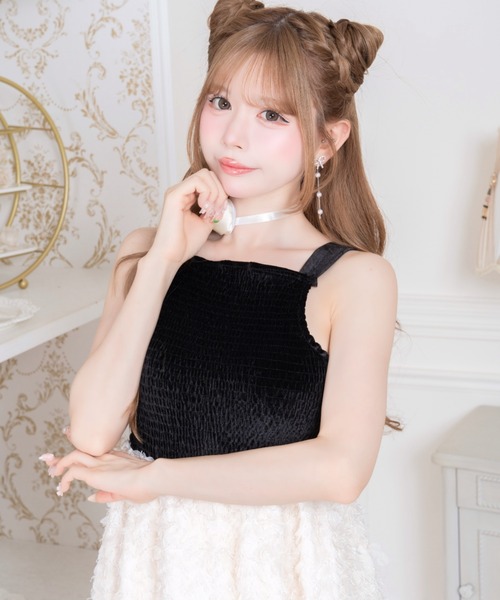 Mejoul(メジュール)の「【2026春夏新作】バックリボンジャガード切り替え ホルターネックバルーンミニワンピース(ワンピース・レディース・ブラック・F)」の20枚目の写真