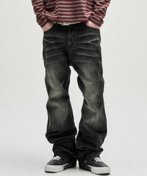 NOT4NERD（ノットフォーナード）の「NOT4NERD/ノットフォーナード/Warped Seam Flare Fit Denim Pants（デニムパンツ・メンズ・ブラック/ブルー・M/XL/L）」の2枚目の写真
