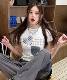 アソートパターングラフィックハートプリント半袖Tシャツ
