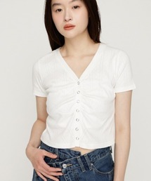 SLY | GATHER EYELET V/N CD ギャザーアイレットブイネックカーデ 夏服 秋服(カーディガン/ボレロ)