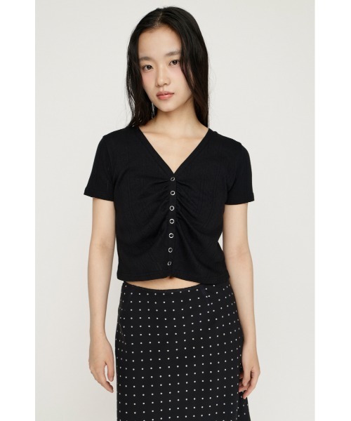 SLY(スライ)の「GATHER EYELET V/N CD ギャザーアイレットブイネックカーデ 夏服 秋服(カーディガン/ボレロ・レディース・ブラック/ホワイト/ライトブルー・FREE)」の15枚目の写真