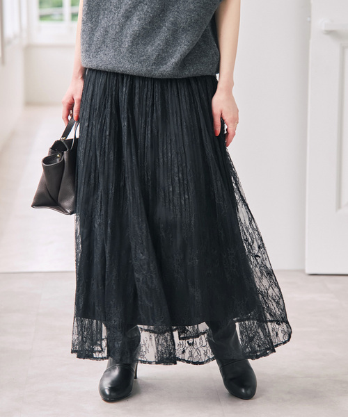Spick & Span(スピックアンドスパン)の「《一部店舗+WEB限定》2WAYレースギャザースカート(スカート・レディース・ブラック/ホワイト・36/38)」の1枚目の写真