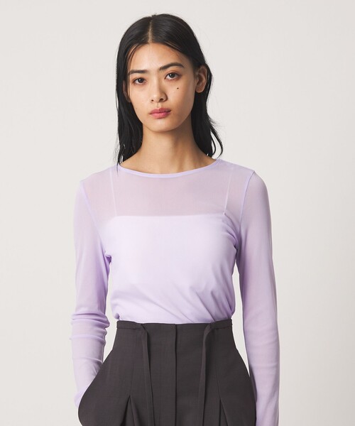 EMMEL REFINES(エメルリファインズ)の「<EMMEL REFINES>EM ソフトチュール シアー クルーネック カットソー(Tシャツ/カットソー・レディース・ホワイト/ライラック/ブラック・FREE)」の1枚目の写真