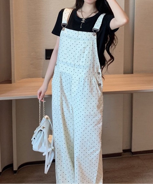 AsheKsha(アシクシャ)の「ドット柄ストレートサスペンダーパンツ(サロペット/オーバーオール・レディース・ホワイト・F)」の8枚目の写真