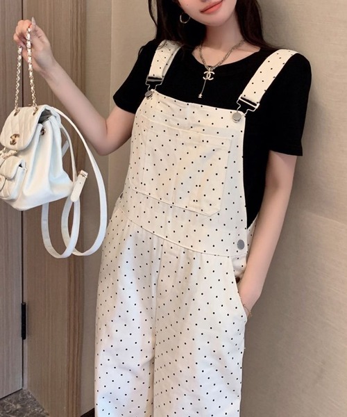 AsheKsha(アシクシャ)の「ドット柄ストレートサスペンダーパンツ(サロペット/オーバーオール・レディース・ホワイト・F)」の9枚目の写真