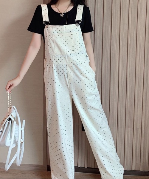 AsheKsha(アシクシャ)の「ドット柄ストレートサスペンダーパンツ(サロペット/オーバーオール・レディース・ホワイト・F)」の11枚目の写真