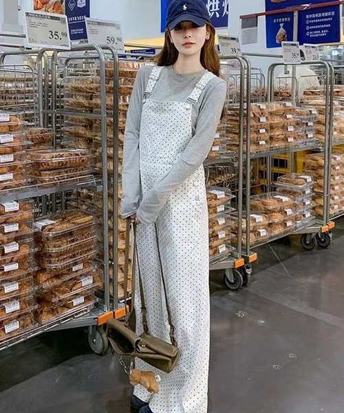 AsheKsha(アシクシャ)の「ドット柄ストレートサスペンダーパンツ(サロペット/オーバーオール・レディース・ホワイト・F)」の12枚目の写真