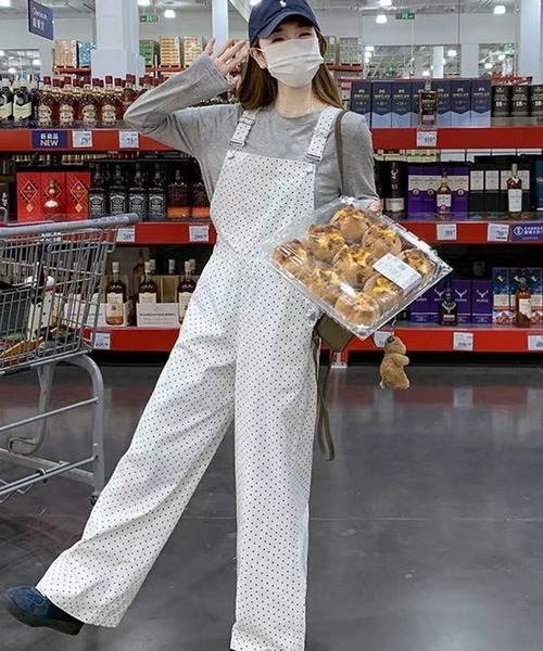 AsheKsha(アシクシャ)の「ドット柄ストレートサスペンダーパンツ(サロペット/オーバーオール・レディース・ホワイト・F)」の14枚目の写真